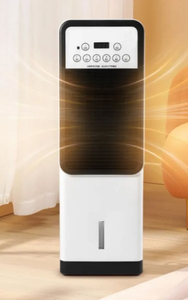 White tower heater in a living room